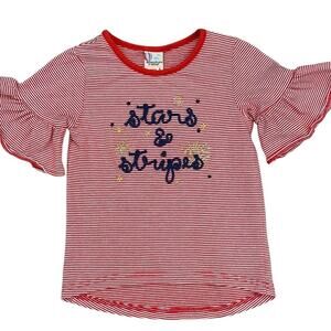 ADVENTURE WEAR Girls Stars and Stripes Ruffle Top Size 5